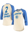 Fanatics Women's Kawhi Leonard Cream La Clippers Raglan Three-fourth Sleeve T-shirt In Cream