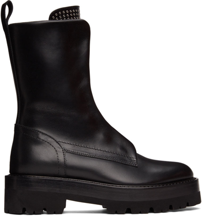 Alaïa Leather Hidden-lace Grommet Stud Combat Boots In Noir