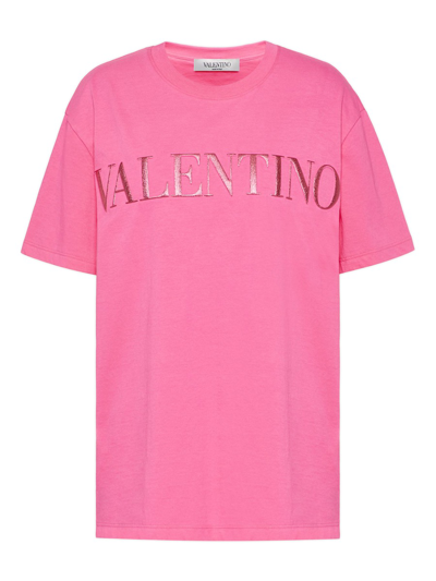 Valentino T-shirt Con Logo In Eclectic Pink