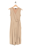 Nina Leonard Surplice Wrap Cropped Jumpsuit In New Camel