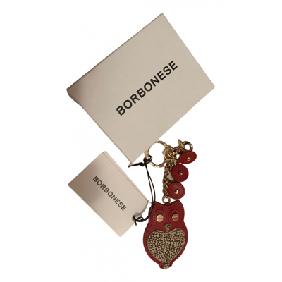 Pre-owned Borbonese Leather Key Ring In Red