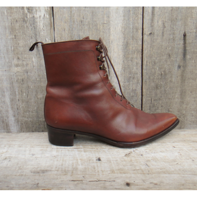 Pre-owned Sartore Leather Lace Up Boots In Brown