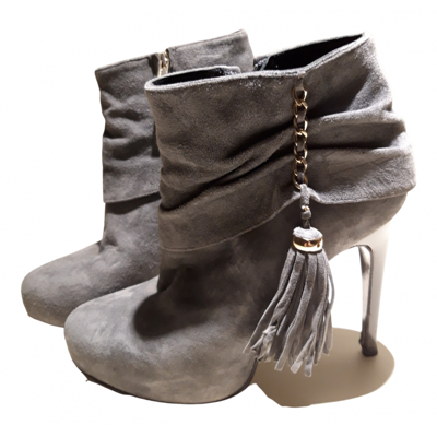 Pre-owned Elisabetta Franchi Leather Ankle Boots In Grey