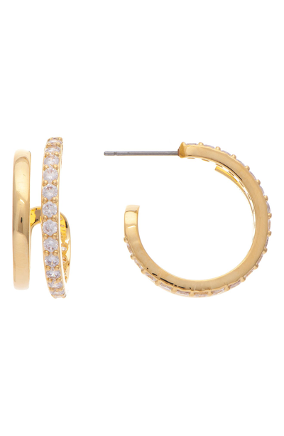 Rivka Friedman 18k Yellow Gold Plated Pave Cz Double Hoop Earrings In 18k Gold Clad