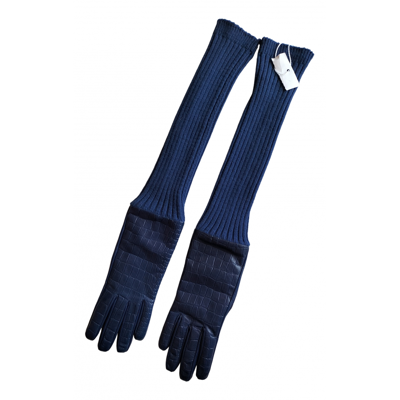Pre-owned Max Mara Atelier Leather Long Gloves In Blue