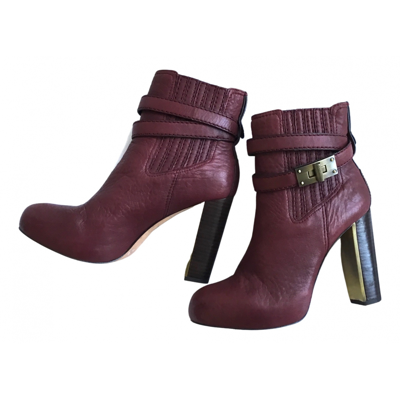 Pre-owned Bcbg Max Azria Leather Ankle Boots In Burgundy