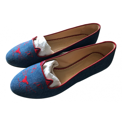 Pre-owned Charlotte Olympia Kitty Cloth Ballet Flats In Blue