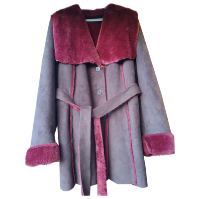 Pre-owned Krizia Faux Fur Coat In Burgundy