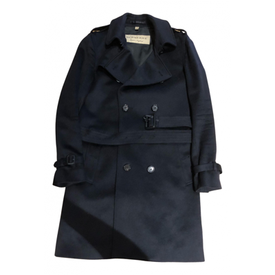 Pre-owned Burberry Cashmere Trenchcoat In Navy