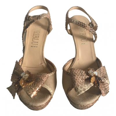 Pre-owned Loriblu Glitter Sandals In Beige