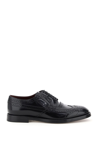 Dolce & Gabbana Brogue Leather Derby Shoes In Nero (black)