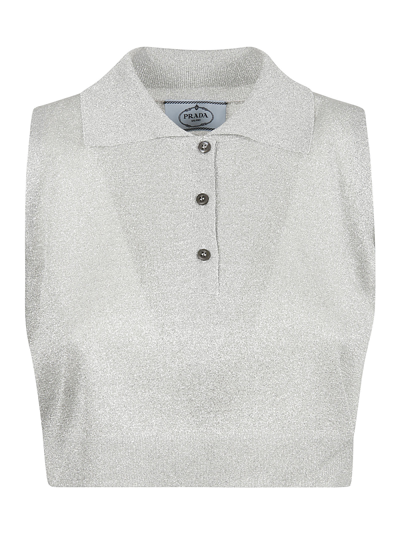Prada Cropped Sleeveless Top In Gray