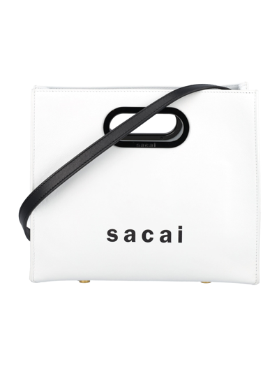 Sacai Logo-print Small Tote Bag In White