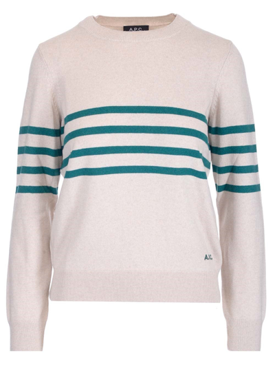 Apc Horizontal Stripe-knit Cotton-cashmere Jumper In White