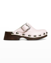 Ganni Studded Leather Clogs In Pale Lilac