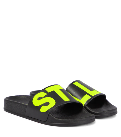 Stella Mccartney Teen Logo-print Rubber Slides In Black