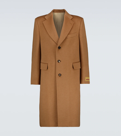 Gucci Single-breasted Double-layer Wool Coat In Brown