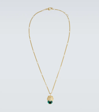 Gucci Crystal-embellished Lion Head Pendant Necklace In Gold