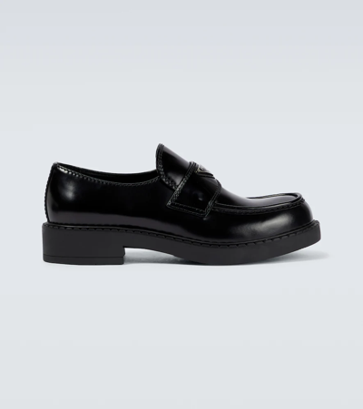 Prada Triangle Logo-plaque Chunky-heel Loafers In Black