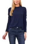 Cece Puff Long Sleeve Crepe Top In Classic Navy