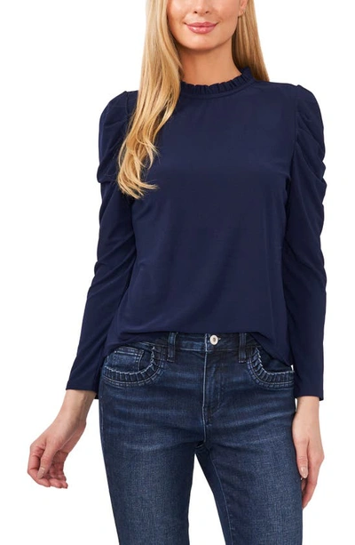 Cece Puff Long Sleeve Crepe Top In Classic Navy