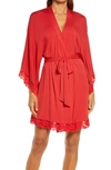 Eberjey Naya Lace-trimmed Stretch-modal Robe In Haute Red