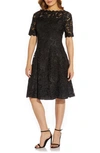 Adrianna Papell Embroidered Lace Cocktail Dress In Black