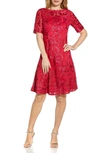 Adrianna Papell Embroidered Lace Cocktail Dress In Warm Cherry
