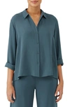 EILEEN FISHER CLASSIC COLLAR EASY SILK BUTTON-UP SHIRT