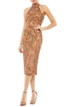 Mac Duggal Embellished Halterneck Midi-dress In Copper