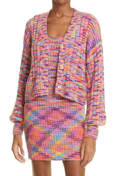 Staud Eloise Space-dyed Stripe Ribbed Cardigan In Sunset