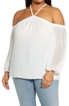1.state Off The Shoulder Sheer Chiffon Blouse In Cloud White