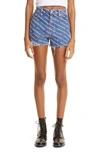 ALEXANDER WANG BITE LOGO HIGH WAIST CUTOFF DENIM SHORTS