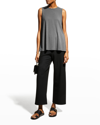 Eileen Fisher Crewneck Long Stretch Jersey Shell In Graphite