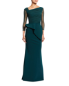 Chiara Boni La Petite Robe Rippy Asymmetrical 3/4-sleeve Illusion Gown In Black 37
