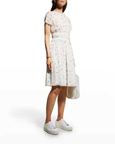 Emporio Armani Abstract Flower Petal Print Crepon Dress In White Printed