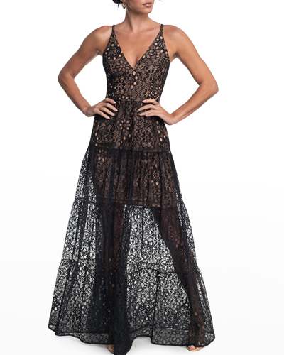 Dress The Population Melina Lace Sleeveless Gown In Black