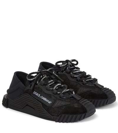 Dolce & Gabbana Nsl Lace-trimmed Sneakers In Black