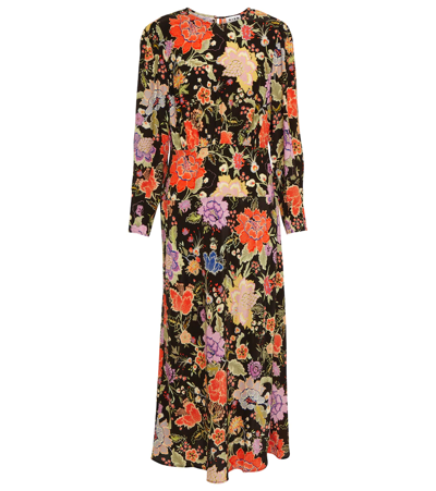 Rixo London Greta Floral-print Crepe Midi Dress In Peony Flora Black