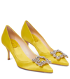 Roger Vivier Rv Bouquet 85 Embellished Satin Pumps In Yellow