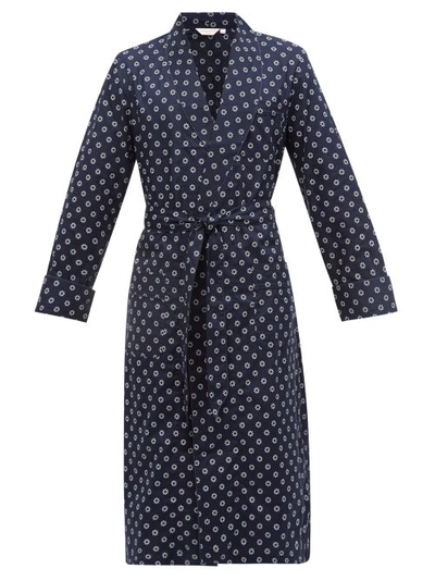 Derek Rose Nelson Belted Geometric-print Cotton Dressing Gown In Blue