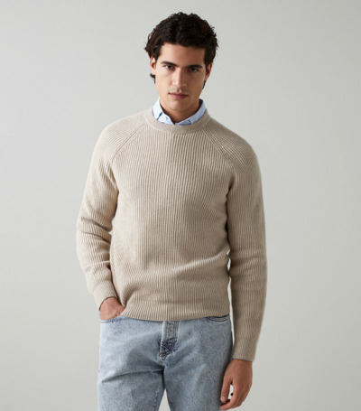 Brunello Cucinelli Cashmere Ribbed Sweater In Neutrals