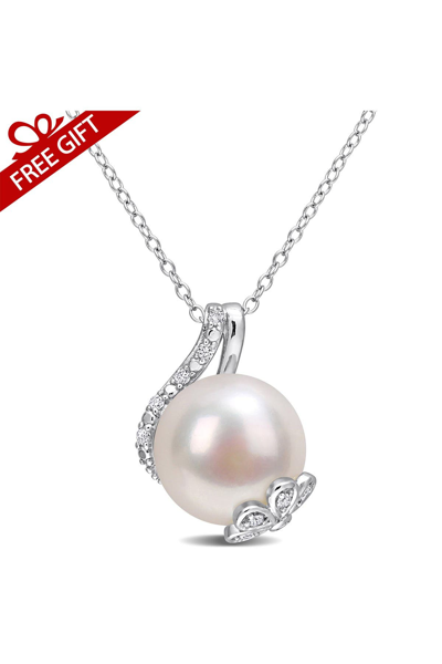 Delmar Sterling Silver Diamond & 12-12.5mm White Freshwater Pearl Pendant Necklace