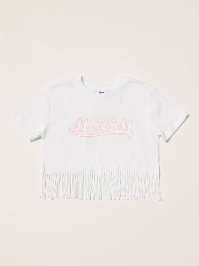 Msgm Kids' Cropped T-shirt With Logo In White