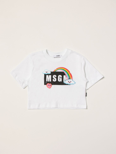 Msgm Kids' Cotton T-shirt With Logo In White