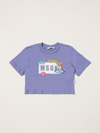 Msgm Kids' Cotton T-shirt With Logo In Lilac