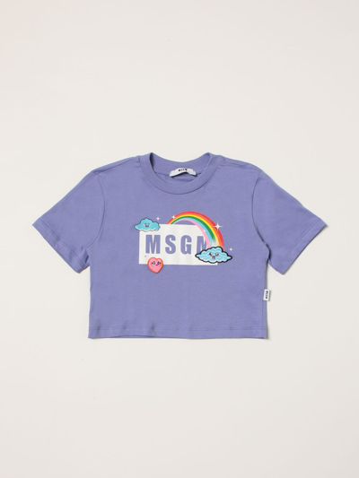 Msgm Cotton T-shirt With Logo In Lilac