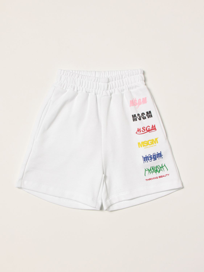 Msgm Kids' Sports Shorts With Print In White