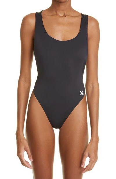 Off-white Black Logo Band One-piece Swimsuit In Nero