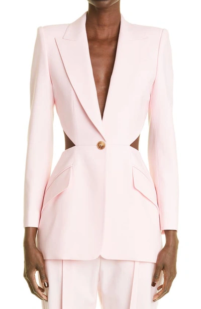 Alexander Mcqueen Single-breasted Cut-out Blazer In Ice Pink